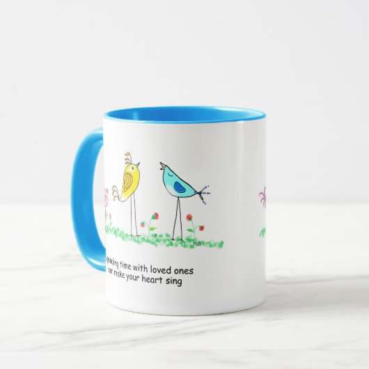 Ceramic Mug, Whimsical Birds with saying マグカップ (正面左)