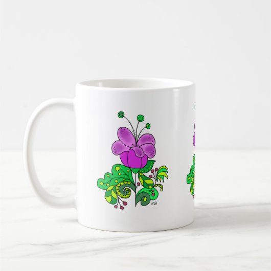 Ceramic Mug Whimsical Purple Flower コーヒーマグカップ (左)