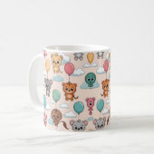 Ceramic mug with a cute pattern of cartoon animals コーヒーマグカップ (正面左)