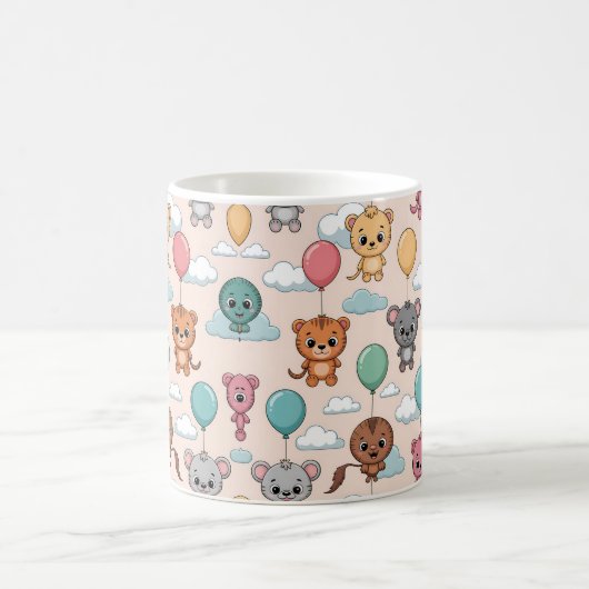 Ceramic mug with a cute pattern of cartoon animals コーヒーマグカップ (中央)