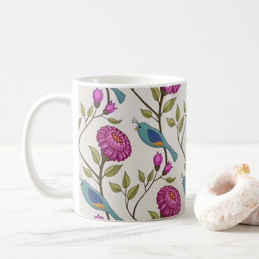 Ceramic mug with bird and flower print コーヒーマグカップ (ドーナツ)