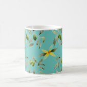 Ceramic mug with olive design on light teal コーヒーマグカップ (中央)