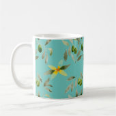 Ceramic mug with olive design on light teal コーヒーマグカップ (左)