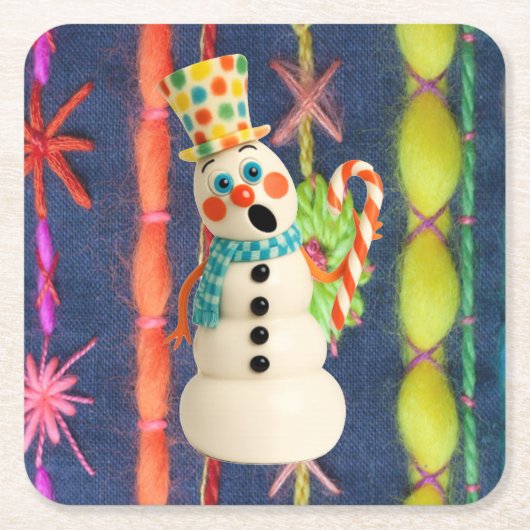 Ceramic Scarf Snowman Coaster スクエアペーパーコースター (正面)