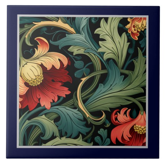 Ceramic Tile - Art Nouveau Red Floral  タイル (正面)