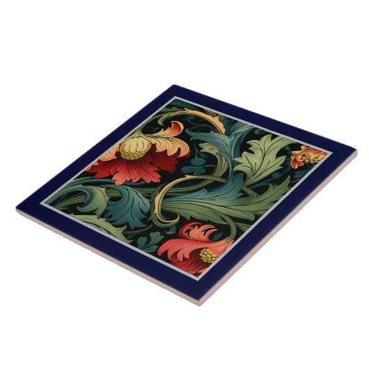 Ceramic Tile - Art Nouveau Red Floral  タイル (側面)