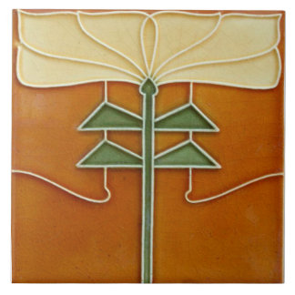 Ceramic Tile - Art Nouveau Yellow Flower Orange タイル