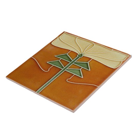 Ceramic Tile - Art Nouveau Yellow Flower Orange タイル (側面)