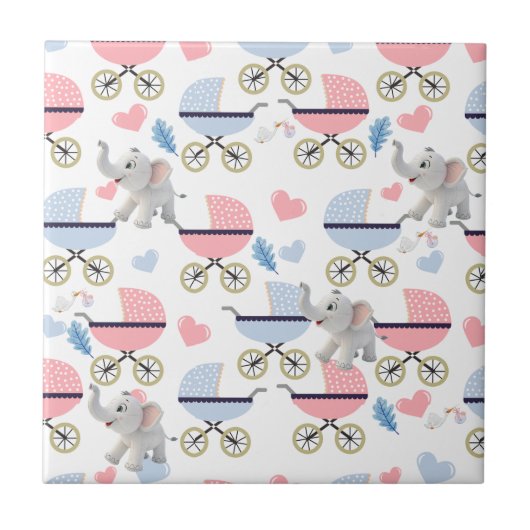 Ceramic Tile Baby Stroller Stork Elephant  タイル (正面)