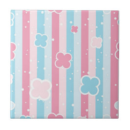 Ceramic Tile  Blue Pastel Stripe  タイル