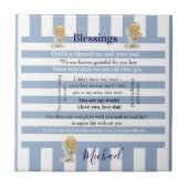 Ceramic Tile Blue & White Stripe Blessings Child タイル (正面)