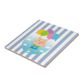 Ceramic Tile Blue & White Stripe Pig Balloons タイル (側面)