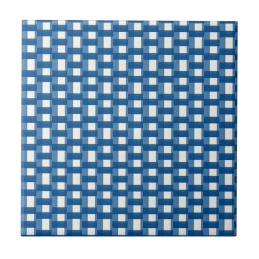 Ceramic Tile Blue & White Stripe Square タイル (正面)