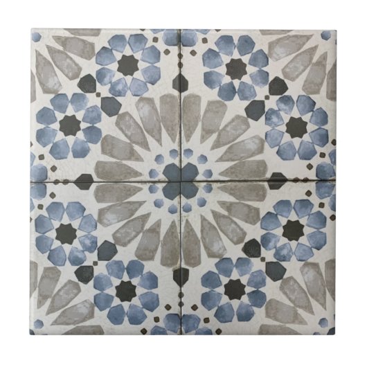 Ceramic Tile - Floral Designer Blue Grey Replica タイル (正面)