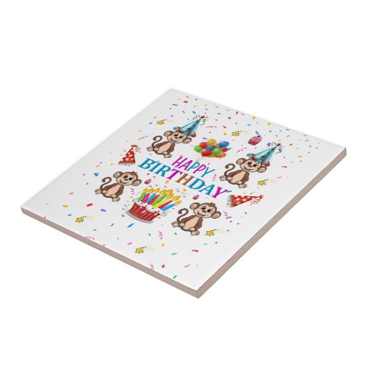 Ceramic Tile Happy Birthday Monkey Cupcake タイル (側面)