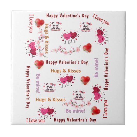 Ceramic Tile Happy Valentine's DayLove Red Hearts  タイル (正面)