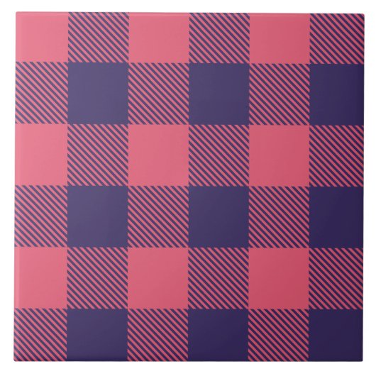 Ceramic Tile Hot Pink Magenta Indigo Buffalo Plaid タイル (正面)