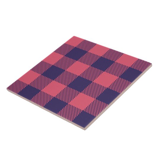 Ceramic Tile Hot Pink Magenta Indigo Buffalo Plaid タイル (側面)