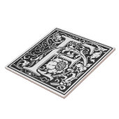 Ceramic Tile - Monogram Alphabet F black White タイル (側面)