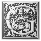 Ceramic Tile - Monogram Alphabet G black White タイル (正面)