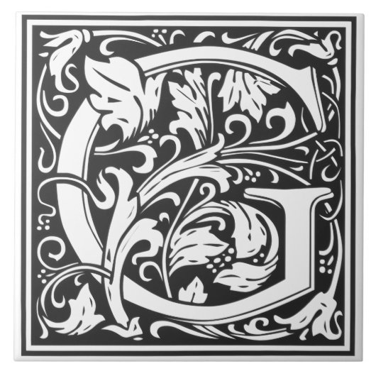 Ceramic Tile - Monogram Alphabet G black White タイル (正面)