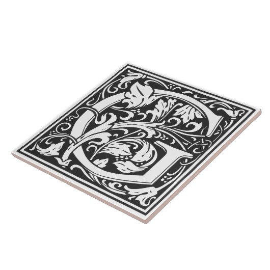 Ceramic Tile - Monogram Alphabet G black White タイル (側面)