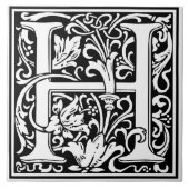 Ceramic Tile - Monogram Alphabet H black White タイル (正面)