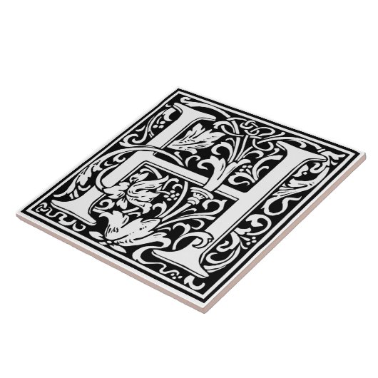 Ceramic Tile - Monogram Alphabet H black White タイル (側面)