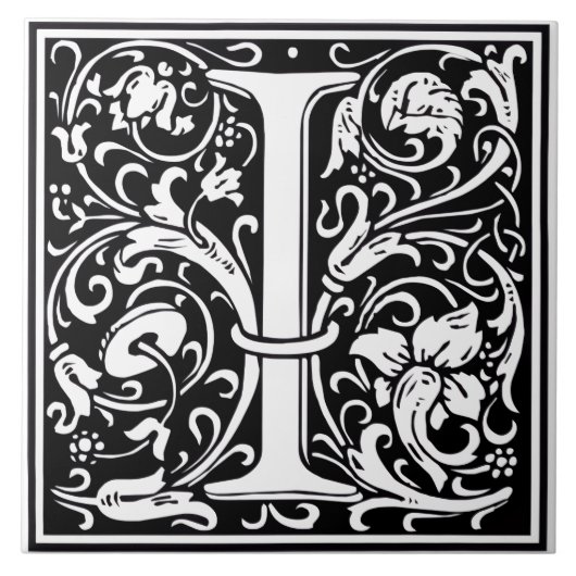 Ceramic Tile - Monogram Alphabet I black White タイル (正面)