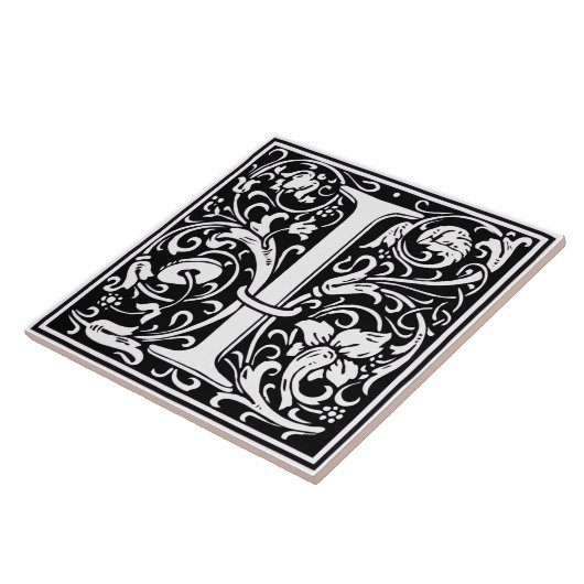 Ceramic Tile - Monogram Alphabet I black White タイル (側面)