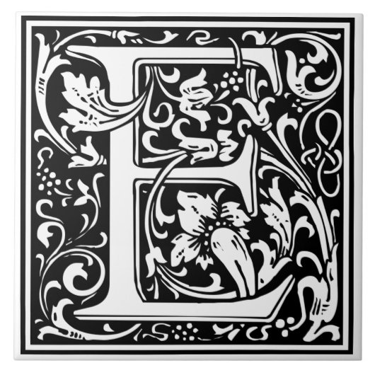 Ceramic Tile - Monogram Alphbet E Black White タイル (正面)