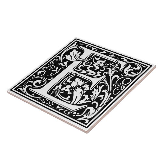 Ceramic Tile - Monogram Alphbet E Black White タイル (側面)