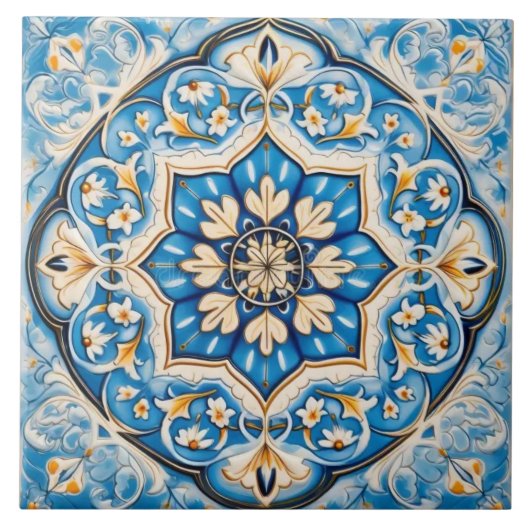 Ceramic tile - Persian Style White Blue Beige  タイル (正面)