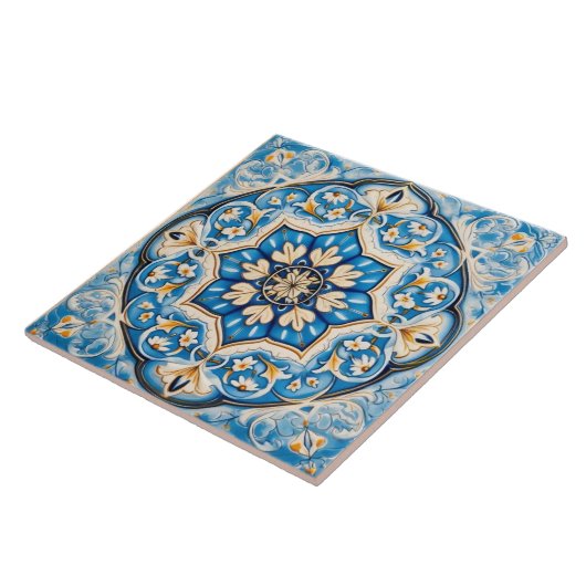 Ceramic tile - Persian Style White Blue Beige  タイル (側面)