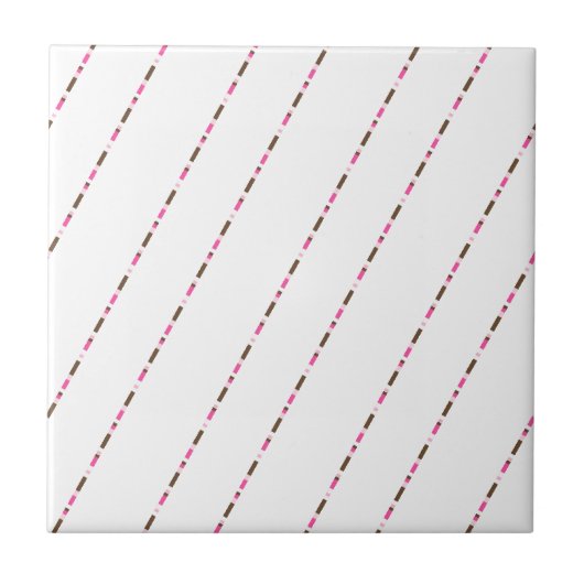 Ceramic Tile Pink Brown White Stripe タイル (正面)
