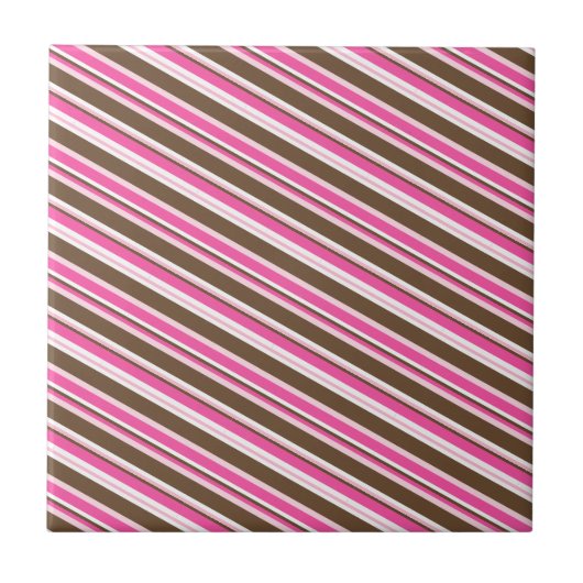 Ceramic Tile Pink Brown White Stripe タイル (正面)