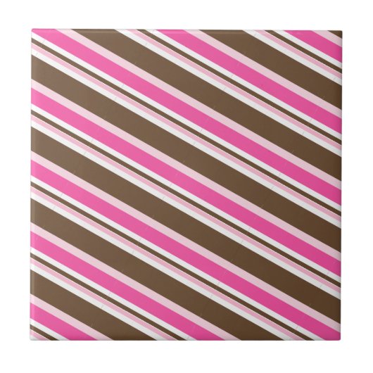 Ceramic Tile Pink Brown White Stripe タイル (正面)