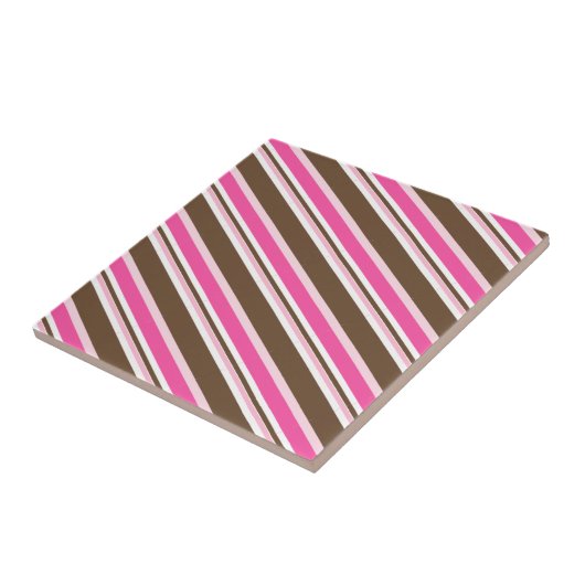 Ceramic Tile Pink Brown White Stripe タイル (側面)