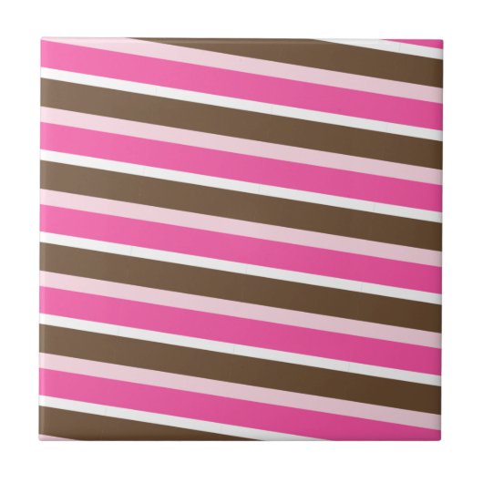 Ceramic Tile Pink Brown White Stripe タイル (正面)