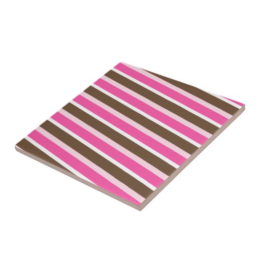Ceramic Tile Pink Brown White Stripe タイル (側面)