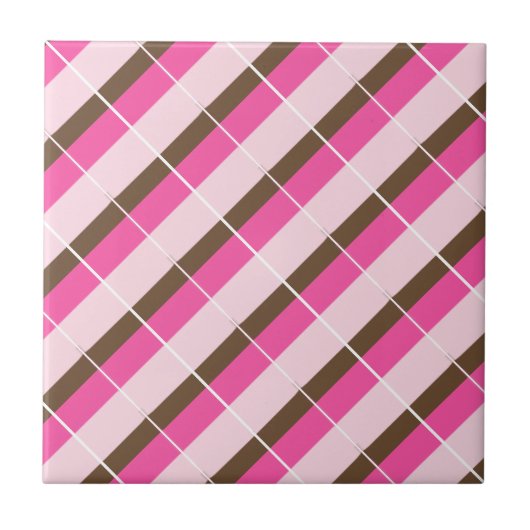 Ceramic Tile Pink Brown White Stripe タイル (正面)