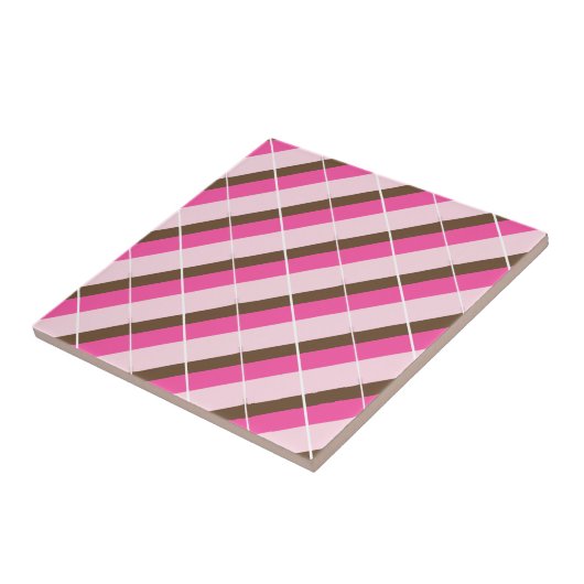 Ceramic Tile Pink Brown White Stripe タイル (側面)