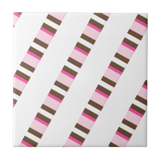 Ceramic Tile Pink Brown White Stripe タイル (正面)
