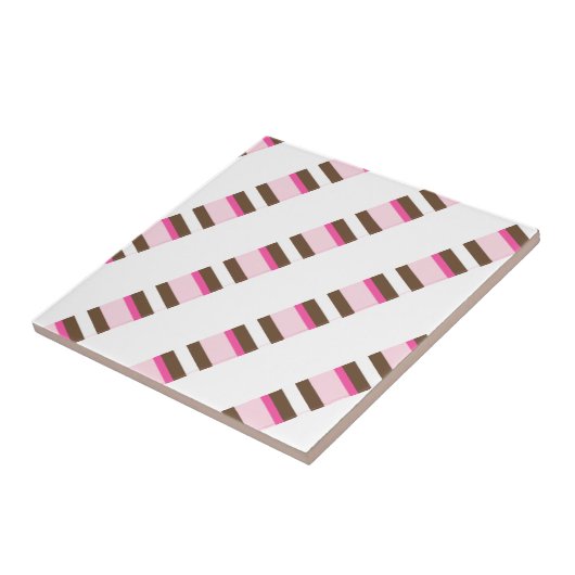 Ceramic Tile Pink Brown White Stripe タイル (側面)