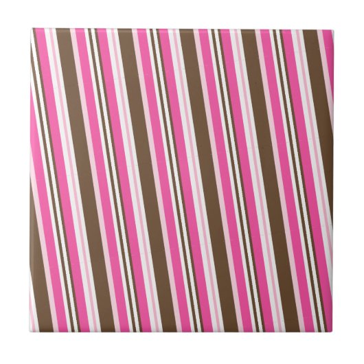 Ceramic Tile Pink Brown White Stripe タイル (正面)