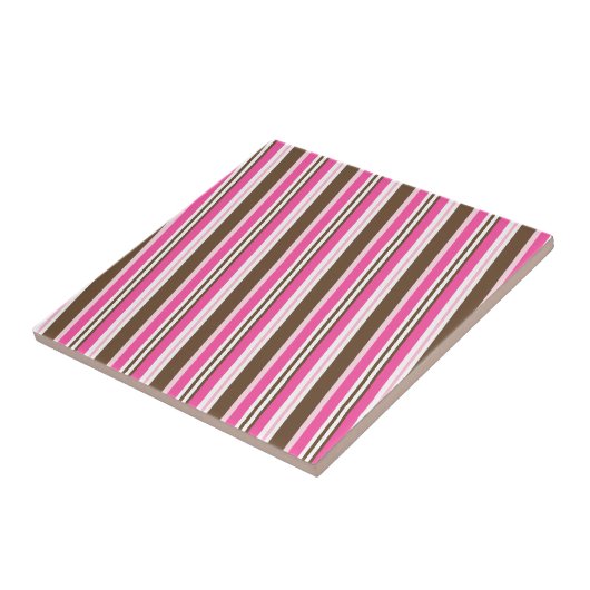 Ceramic Tile Pink Brown White Stripe タイル (側面)