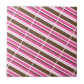 Ceramic Tile Pink Brown White Stripe タイル (正面)
