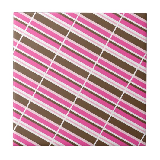 Ceramic Tile Pink Brown White Stripe タイル (正面)