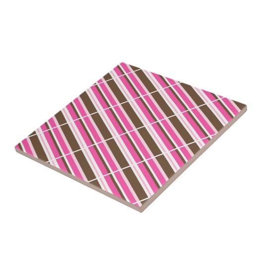 Ceramic Tile Pink Brown White Stripe タイル (側面)