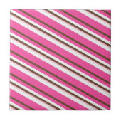 Ceramic Tile Pink Brown White Stripe タイル (正面)